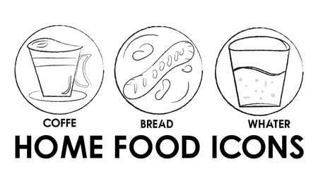 icons texture illustration food symbols at home with white backgroundの写真素材