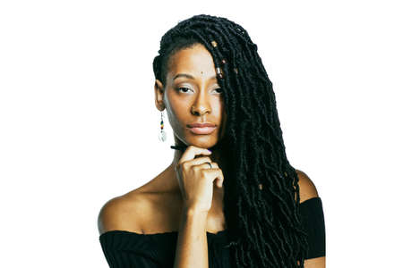 African American woman with dreadlocks looking at the cameraの写真素材