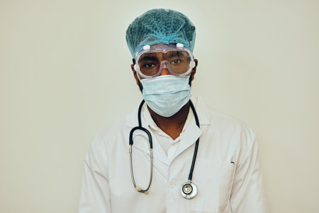 Male Surgeon Wearing Protection For Pandemicの写真素材