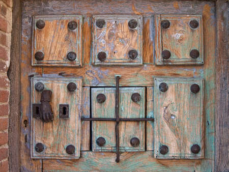 Detail of old wood door typical in Castilla La Mancha Don Quixotes landの写真素材