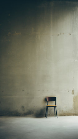 Empty chair in front of a dirty wall with copy space for textの素材