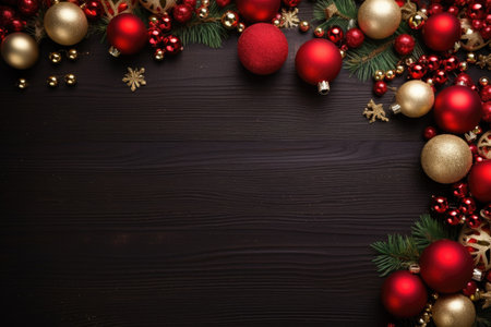 Composition with Christmas elements for greeting cards, announcements or presentations. Dark background. AI generated imageの素材