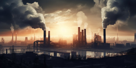 Industrial landscape with smoking chimneys of power plant.の素材