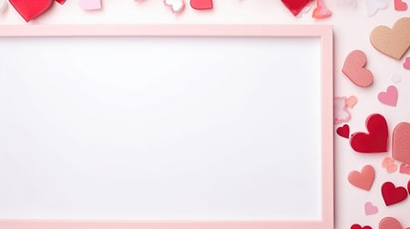 Valentine's day background with pink hearts and white frame.の素材