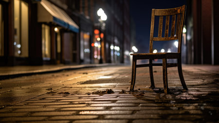 Old wooden chair in the city at night. Selective focus.の素材