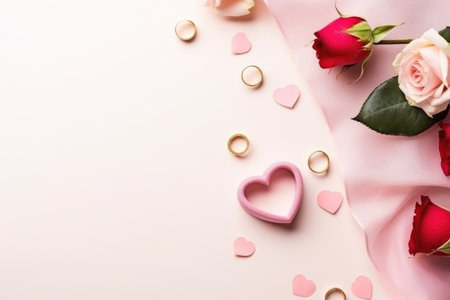 Valentine's day background with roses and hearts on pink backgroundの素材