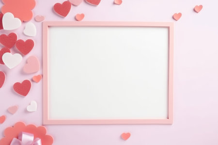 Valentine's day background. Frame and hearts on pink background.の素材