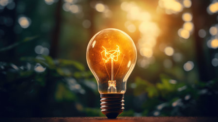 Incandescent light bulb in the forest with bokeh backgroundの素材