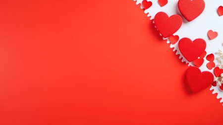 Valentine's day background with red hearts on a red backgroundの素材