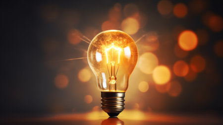 Incandescent light bulb on dark background with bokeh effectの素材