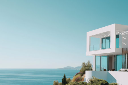 Side view of modern house with sea view.の素材