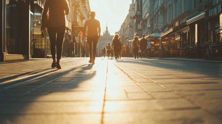 Silhouettes of people walking on the street in Paris, Franceの素材