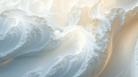 The image is a white and blue abstract painting of a wave. The wave is made up of many small, white dots that create a sense of movement and energy. The painting has a dreamy. AI generatedの素材