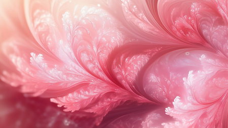 Pink flower with white leaves and a pink background. The flower is very detailed and looks like it is made of ice. AI generatedの素材