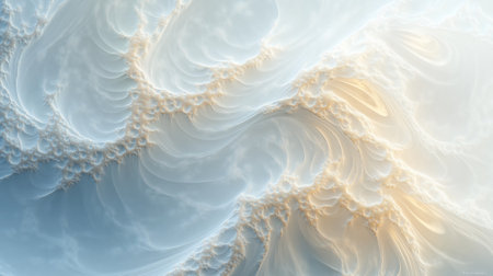 Creamy white and blue fractal swirls create a soothing and elegant abstract background. Ai generatedの写真素材