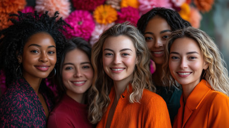 Group of smiling businesswomen of diverse ethnicities celebrating international women's day. Ai generatedの素材