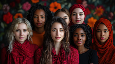 Group of diverse women celebrating international women's day, promoting unity and female empowerment. Ai generatedの素材