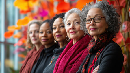 Five diverse women standing together, celebrating international women's day with confidence and unity. Ai generatedの素材