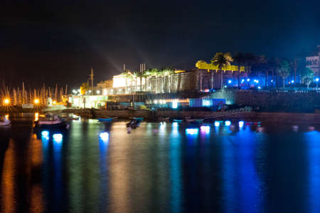 Lisbon, Cascais, Portugal - September 14, 2013 - Tidal lights and port light at the event Lumina - Festival of Lightのeditorial素材