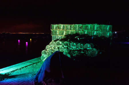Lisbon, Cascais, Portugal - September 14, 2013 - Tidal lights and port light at the event Lumina - Festival of Lightのeditorial素材