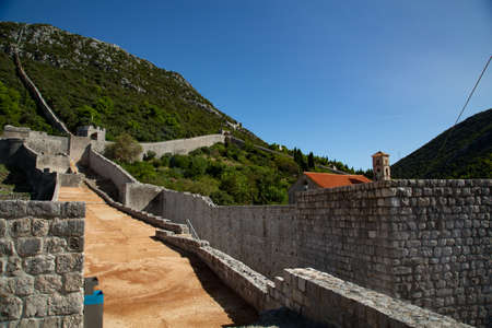 Medieval town of Ston in Croatia, with the second largest wall in the world made to stop the Ottomans. A small town that is now an oyster farmの写真素材