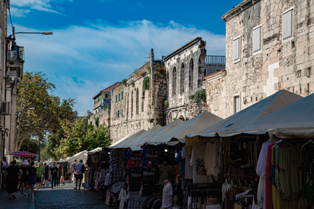 Streets, old town and monuments of the city of Split founded by the Romansの写真素材