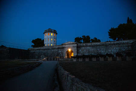 Romanesque monuments in the city of Pula, arena or colosseum, columns, arches, facades and walls.の写真素材