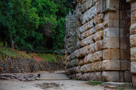 Very well preserved Roman theater and coliseum or Roman arena in the city of Merida
