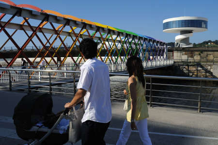 Access bridge " Niemeyer Center " in Ría of AVILÉS . Principado de Asturias . SPAINのeditorial素材