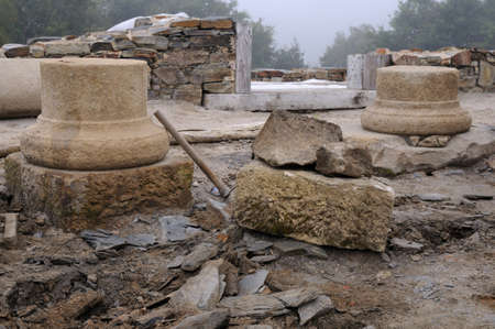 Working in the patio of the " Domus " Archaeological site " Chao Samartin " Asturias SPAINのeditorial素材