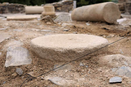 Columns in the patio of the " Domus "   Archaeological site " Chao Samartin " Asturias SPAINのeditorial素材
