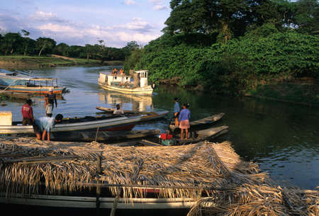 Fishermen at sunset on the river Camutins. Camutins MARAJO ISLAND (Amazon). BRAZILのeditorial素材