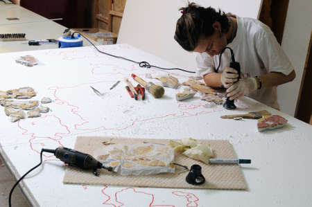 Restoration " Room E " of the Domus " House of Griffins "Complutum. ALCALA DE HENARES . Madrid. SPAIN.のeditorial素材