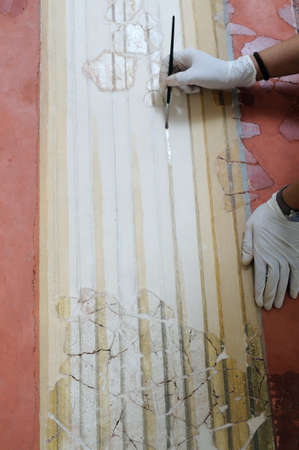 Restoration  Room E  of the Domus  House of Griffins Complutum. ALCALA DE HENARES . Madrid. SPAIN.