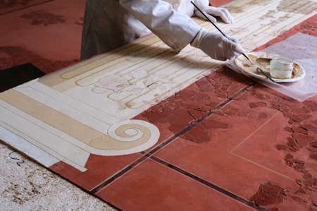 Restoration  Room E  of the Domus  House of Griffins Complutum. ALCALA DE HENARES . Madrid. SPAIN.