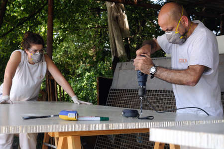 Restoration " Room E " of the Domus " House of Griffins "Complutum. ALCALA DE HENARES . Madrid. SPAIN.のeditorial素材