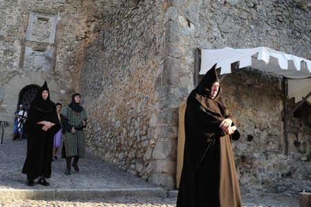 Historical Recreation in the Castle during the Medieval Festival of  CONSUEGRA - Route of Don Quixote  ( Commemoration of the battle  ( 1097 ) Castilian  Province of  Toledo . Castille- La Mancha SPAIN. のeditorial素材