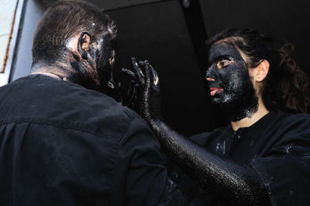  Luzon , SPAIN - 5 March, 2011 -  "  Devils Luzón "  Preparing for Carnival in  LUZON. Guadalajara . Castille - La Mancha . SPAINのeditorial素材