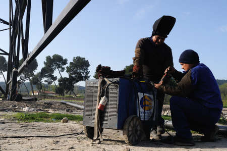 ALCALA DE HENARES , Spain - 04 April 2011- Welding repairing electric generating . Construction of...