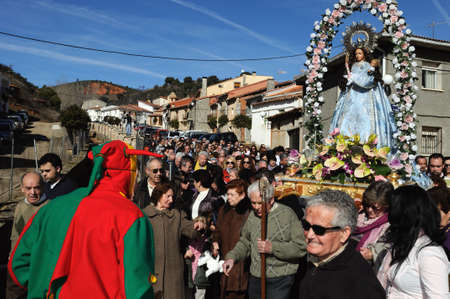 Retiendas, SPAIN - 06 FEBRUARY,2011 - ; CARNIVAL  " Botarga - Motley  LA CANDELARIA "    RETIENDAS  ( Tamajón mountain range ) Province of Guadalajara. Castille- La Mancha . SPAINのeditorial素材