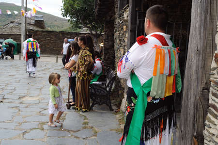 Procession  " Fiesta del Santo Niño " MAJAELRAYO ( Black Architecture route ) Province of Guadalajara . Castille - La Mancha . SPAIN  のeditorial素材