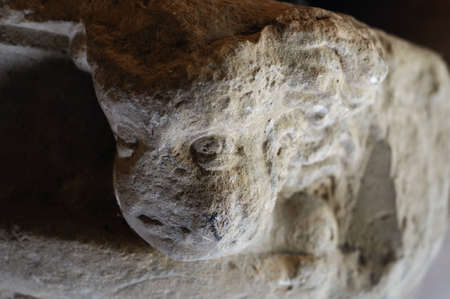 Child Bas- Relief . Corinthian chapiter  .  Renaissance (  Plateresque )     " Fonseca Courtyard-ARCHBISHOPS PALACE  "  belonging to the ANTIQUARIUM - Wall of  ALCALA DE HENARES ( 13 th ). Community of Madrid .SPAIN のeditorial素材