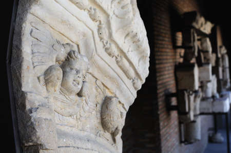  Putti - Voussoir " Covarrubias Staircase "  Renaissance (  Plateresque )     " Fonseca  Courtyard-ARCHBISHOPS PALACE  "  belonging to the ANTIQUARIUM - Wall of  ALCALA DE HENARES ( 13 th ). Community of Madrid .SPAIN のeditorial素材