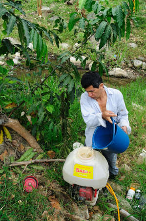 Maracuya plantation fumigating in RIVERA . Department of Huila. COLOMBIA