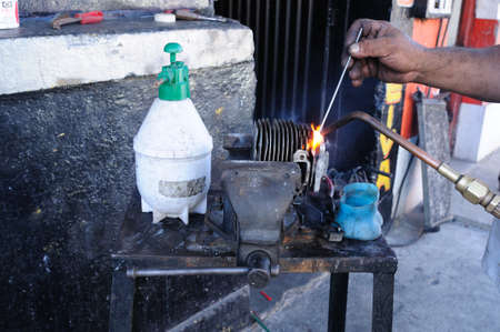 Engine cylinder -Welding workshop. Plaza Civica - Los Libertadores  in  NEIVA. Department of Huila....