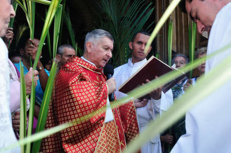 Blessing Palm Sunday at Easter in San Jose Church -  MEDELLIN .Department of Antioquia. COLOMBIA
