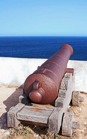 Ancient cannon standing for defense of Sagres fortress in Portugalの写真素材