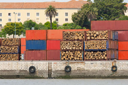 Industrial harbor with staked containers