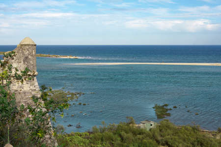 Cacela velha beach in Algarve is considered one of the most beautiful beach in the world. View  from the fortress on the mouth of ria Formosa, a natural park in the south of Portugalの写真素材