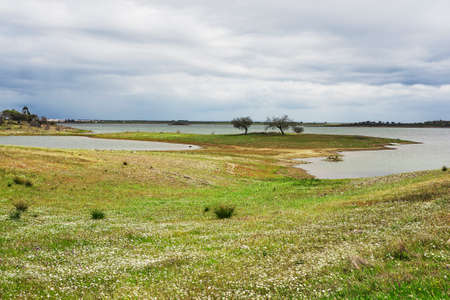 View of Alqueva lake in the countryside of Alentejo, Portugalの写真素材